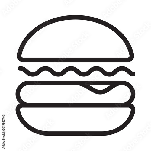 Simple black line art icon of a hamburger on a white background