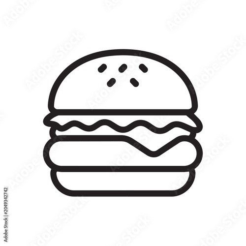 Simple line art icon of a hamburger on a white background