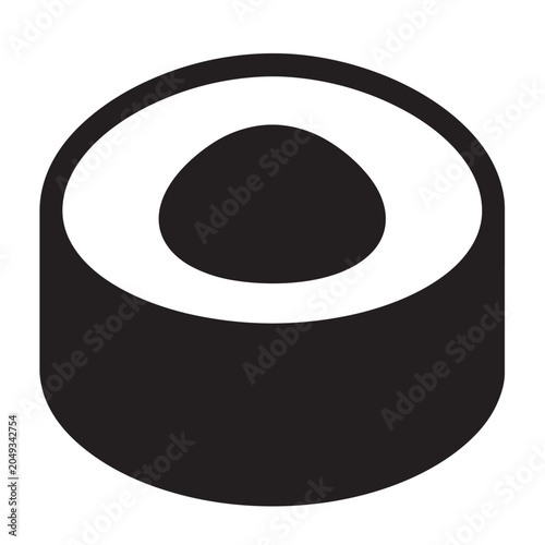 Black Silhouette of a Sushi Roll on White Background