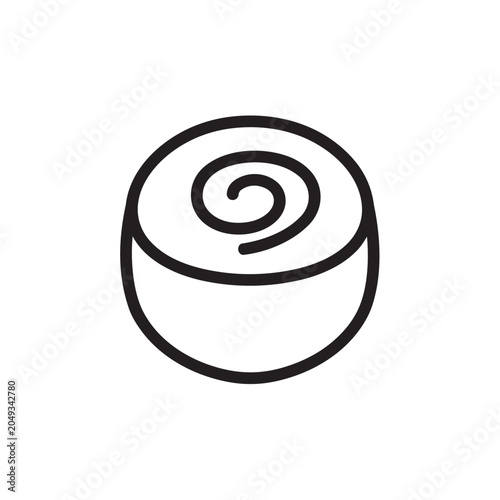 Simple flat line art icon of a cinnamon roll on white background