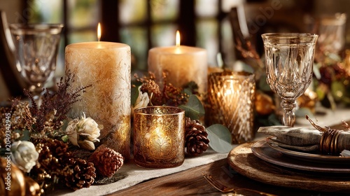 elegant thanksgiving table setting with candles
