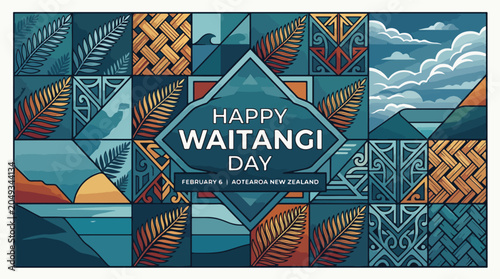 Obraz na płótnie Waitangi Day Celebration Cultural Patterns.
