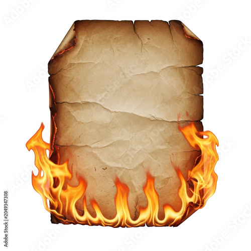Burning parchment paper with fire flames