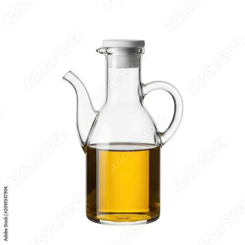 Clear glass oil decanter with golden liquid