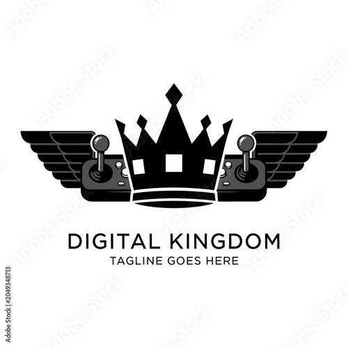 Photos Unique fusion of monarchy and technology featuring a crown with industrial wings and controllers, representing digital sovereignty and gaming excellence