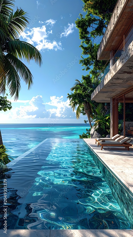 Obraz premium A serene infinity pool overlooking a turquoise ocean (53)