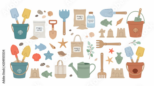 Tableau sur toile Gardening tools and supplies illustration set.