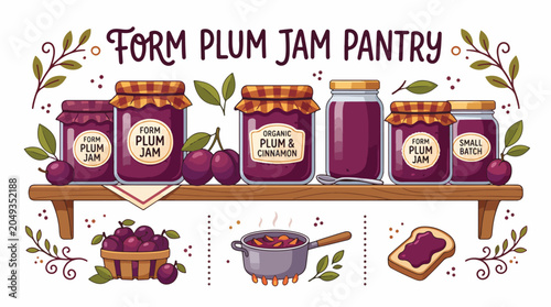 Obraz na plátně Homemade plum jam in jars pantry.