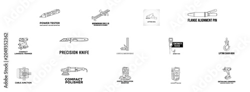 Bild auf Leinwand Industrial Tools and Construction Equipment Icon Set