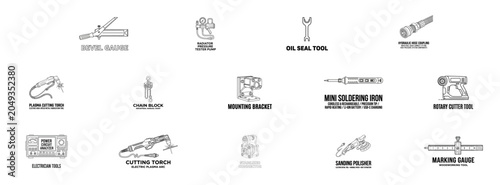 Bild auf Leinwand Industrial Tools and Equipment Icon Set