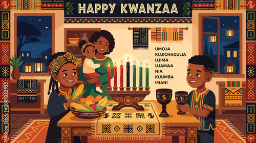 Bild auf Leinwand Happy Kwanzaa Family Celebration Gathering.