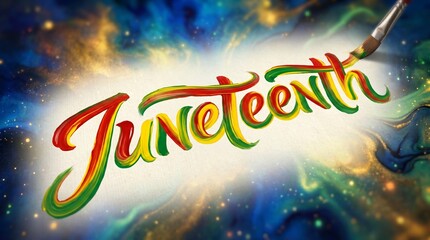  Juneteenth colorful festive celebration banner design, Juneteenth holiday vibrant glowing text background, Colorful Juneteenth freedom celebration graphic design
