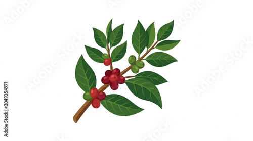 Canvastavla Coffee plant branch with red and green berries and leaves.