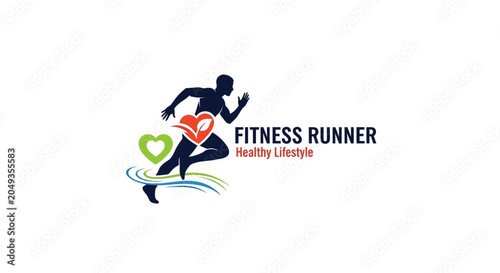 Fototapeta premium Fitness Runner Logo Design with Heart and Leaf Elements