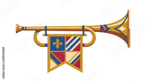 Fotografía Heraldic Trumpet with Colorful Banner.