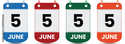 Cuadro en lienzo June 5 Calendar Date Icon Vector Illustration, Monthly Planner Reminder Badge, E
