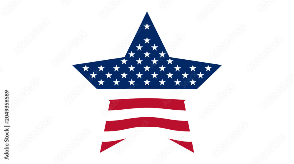 Fototapeta premium American star with red ribbons symbol.