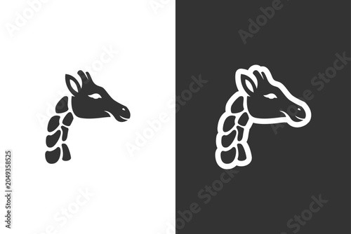 Photography A graphic illustration of a giraffes head and neck in silhouette, presented in t