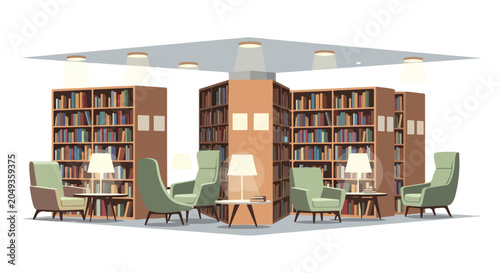 Schilderij op canvas A cozy library corner with bookshelves and seating