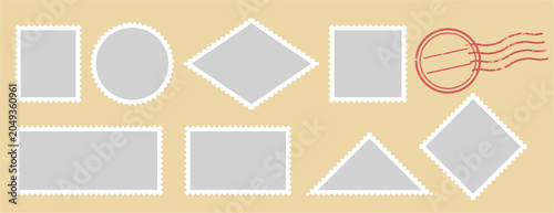 Foto 郵便切手フレームセットと消印スタンプ素材