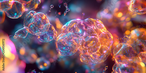 Abstract Microscopic Cellular Structures With Glowing Molecular