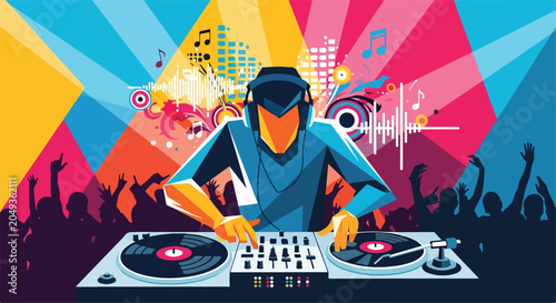 Photos A colorful illustration of a DJ performing