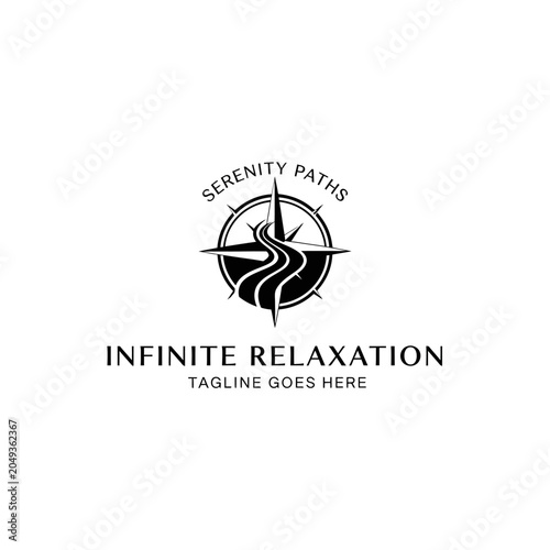 Peaceful emblem combining a compass and a flowing path, ideal for travel, wellness, and self-discovery brands.