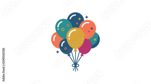Tableau sur toile Colorful balloons tied together floating.