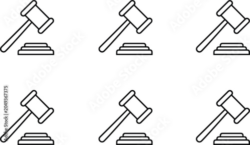 Quadro su tela Gavel judge line icon set vector illustration of law justice court auction legal