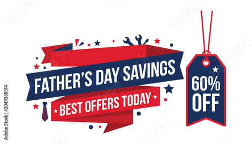 Father's day sales promotion graphic with discount tag and tools
