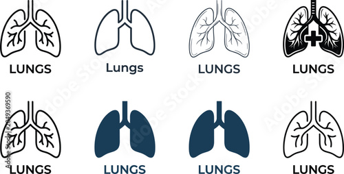 Bild auf Leinwand Set of human lungs icons collection featuring medical respiratory anatomy health