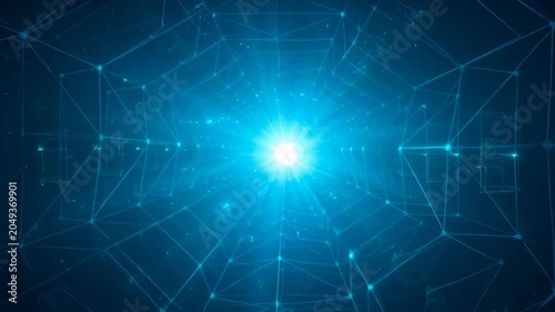 Digital abstract background with glowing blue network, bright light, futuristic data web, glowing mesh pattern, dark space, futuristic technology concept