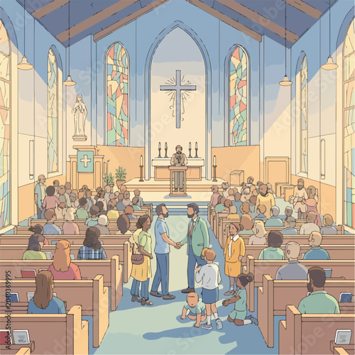 Εκτύπωση καμβά A vibrant church interior with diverse congregation