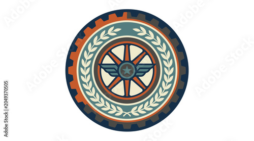 Foto Colorful circular emblem with laurel wreath.