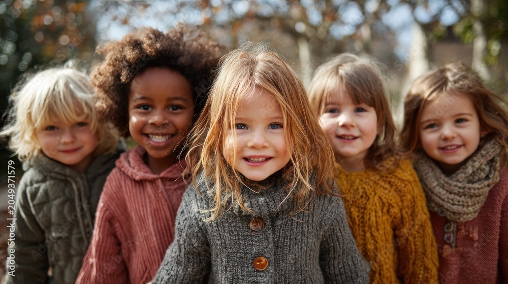 Fototapeta premium smiling children in autumn park