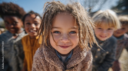 children smiling outdoors on a sunny day