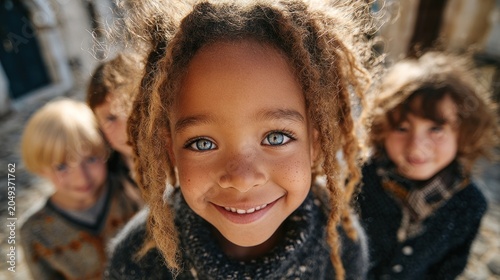 children smiling outdoors on a sunny day