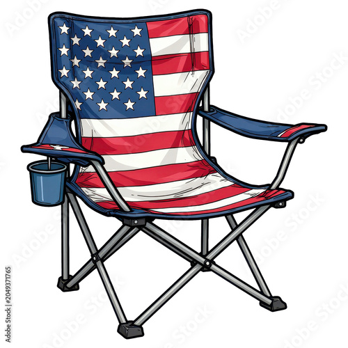 American Flag Camping Chair: A classic foldable camping chair adorned with the iconic stars and stripes of the American flag, ready for outdoor relaxation and patriotic gatherings.