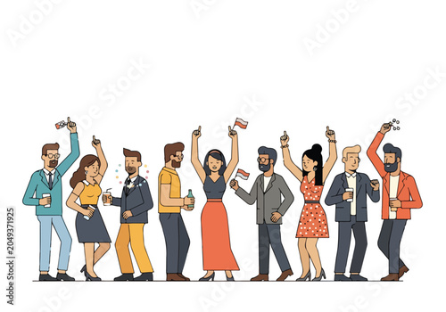 A diverse group of animated people celebrating