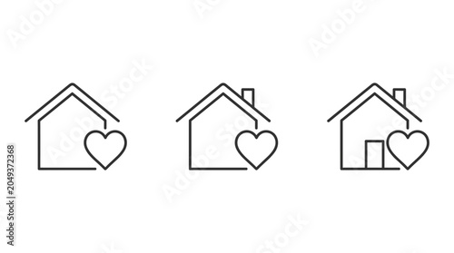 Set of simple line art icons representing a house and a heart shape for real estate or love