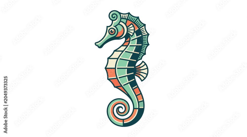 Fototapeta premium Colorful Mosaic Seahorse Marine Life.