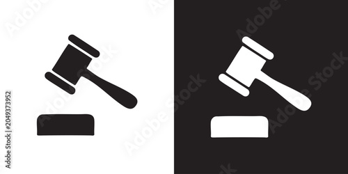 Bild auf Leinwand Minimalist Black Silhouette of Judge’s Gavel Striking Sound Block - Modern Law E