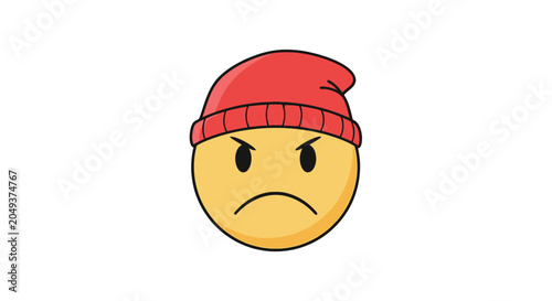 Schilderij op canvas Mad emoji character wearing a red knitted beanie hat