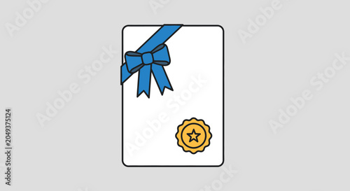 Achievement certificate icon with blue ribbon and gold seal