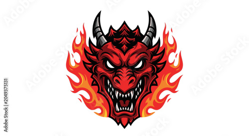 Aggressive red dragon mascot logo surrounded by flames