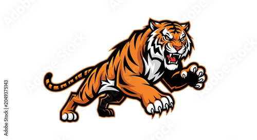 Angry tiger sports mascot illustration jumping forward