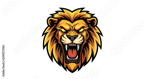Angry lion head mascot logo roaring on white background