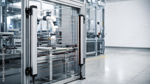 Industrial Safety Light Curtain on Automated Factory Machine