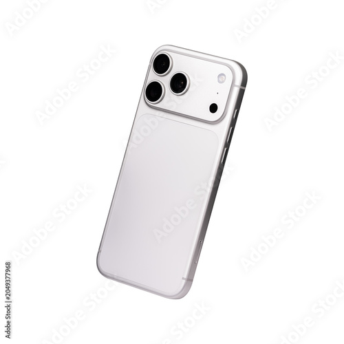 Rear view of smartphone, isolated on transparent background. Back side of mobile phone mockup for copy space. High quality studio shoot.