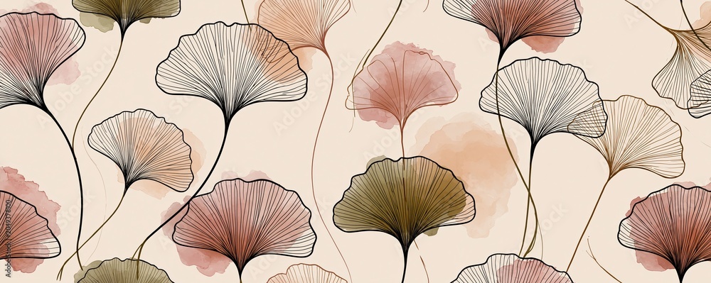 Obraz premium Vintage ginkgo pattern background with pastel ginkgo leaves